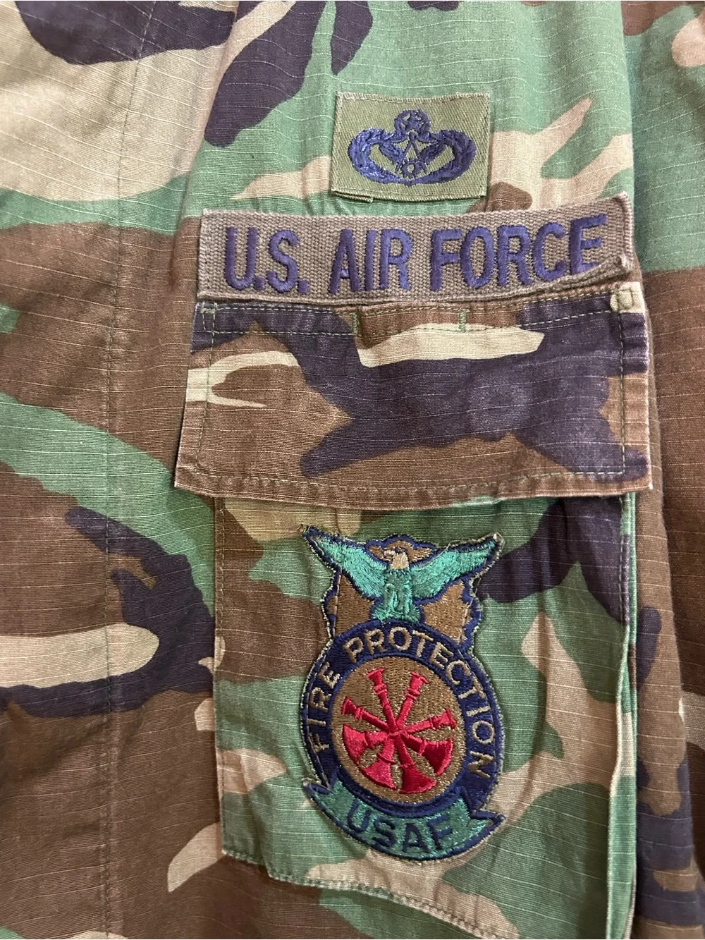 Vintage U.S. Air Force Woodland Camo BDU Jacket Fire Protection Military Shirt